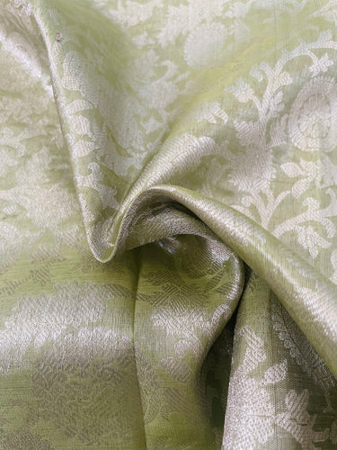 ShopNaya Exclusive | Metallic Kanchipuram Pure Silk Saree | Pastel Green | Pure Silver Zari | Handwoven | Ships from California